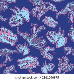 Seamless pattern of a dinosaurs skeleton background elements