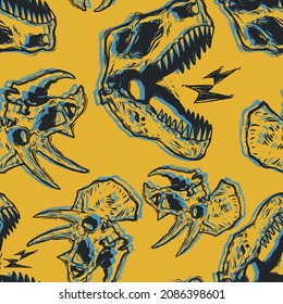 Seamless pattern of a dinosaurs skull background elements