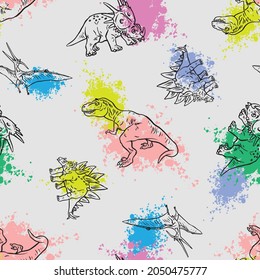 Seamless pattern of a dinosaurs and spray paint background elements