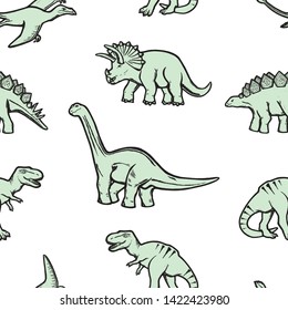 Seamless pattern with dinosaurs. Vector illustration, design of wild animals, reptiles, for printing on fabric, clothing, packaging paper, bedding, printing, postcards. Cute baby background.