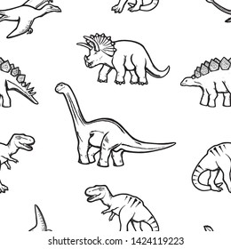 Seamless pattern with dinosaurs.  Vector illustration, design of wild animals, reptiles, for printing on fabric, clothing, packaging paper, bedding, printing, postcards. Cute baby background