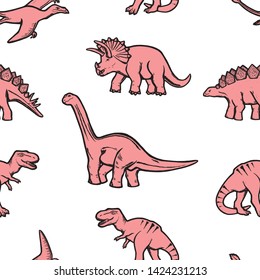 Seamless pattern with dinosaurs.  Vector illustration, design of wild animals, reptiles, for printing on fabric, clothing, packaging paper, bedding, printing, postcards. Cute baby background.