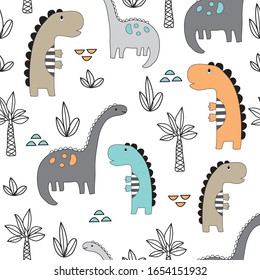 seamless pattern with dinosaurs vector illustration, vector textile fabric print, wrapping paper