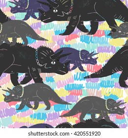 Seamless pattern with dinosaurs. Vector illustration. 