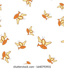 Seamless pattern of dinosaurus pterodactyl. Orange dinosaurs isolated on white background. Vector illustration