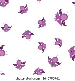 Seamless pattern of dinosaurus pterodactyl. Purple dinosaurs isolated on white background. Vector illustration