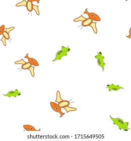 Seamless pattern of dinosaurus triceratops and pterodactyl. Isolated on white background. Vector illustration.