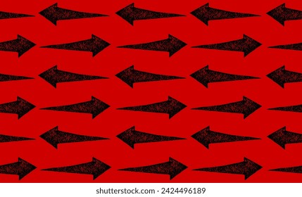 Nahtloses Muster, Richtungspfeile, schwarz, auf rotem Hintergrund, Illustration für Design und Dekoration