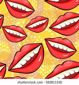 seamless pattern a Disco sexy female red  lips with teeth  vector illustration