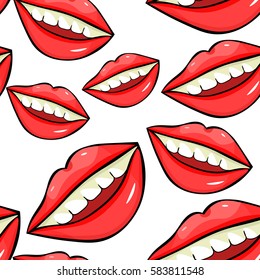 seamless pattern a Disco sexy female lips with teeth  vector illustration