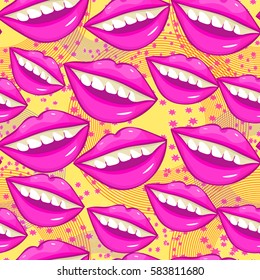 seamless pattern a Disco sexy female lips pink  vector illustration