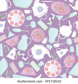 Seamless pattern with dishes vector illustration