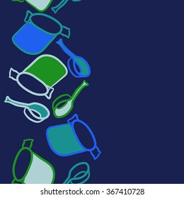 Seamless pattern of dishes,objects, doodles,saucepan, pan, vertical,copy space. Hand drawn.