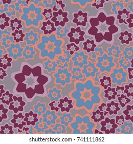 Seamless pattern. Disorderly arranged seven-leaf flowers.