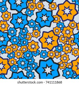Seamless pattern. Disorderly arranged seven-leaf flowers.
