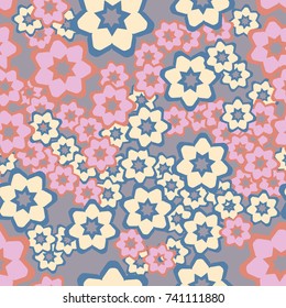 Seamless pattern. Disorderly arranged seven-leaf flowers.