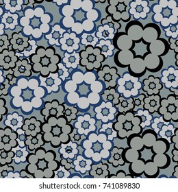 Seamless pattern. Disorderly arranged seven-sided colored figures.