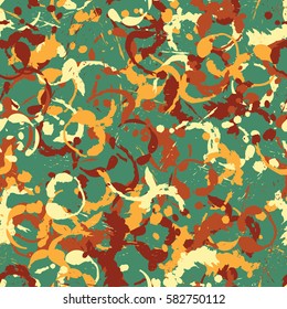 Seamless pattern. Disorderly blots. Spray paints. Grungy textiles. Coloring for children's clothing. Camouflage. Cartoon. Flat.