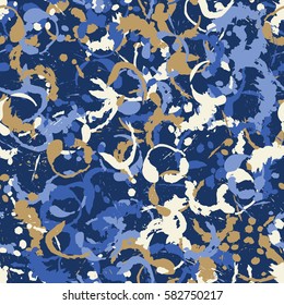 Seamless pattern. Disorderly blots. Spray paints. Grungy textiles. Coloring for children's clothing. Camouflage. Cartoon. Flat.