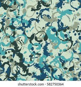 Seamless pattern. Disorderly blots. Spray paints. Grungy textiles. Coloring for children's clothing. Camouflage. Cartoon. Flat.