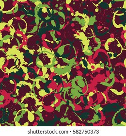Seamless pattern. Disorderly blots. Spray paints. Grungy textiles. Coloring for children's clothing. Camouflage. Cartoon. Flat.