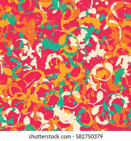 Seamless pattern. Disorderly blots. Spray paints. Grungy textiles. Coloring for children's clothing. Camouflage. Cartoon. Flat.