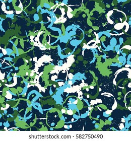 Seamless pattern. Disorderly blots. Spray paints. Grungy textiles. Coloring for children's clothing. Camouflage. Cartoon. Flat.