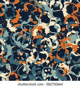 Seamless pattern. Disorderly blots. Spray paints. Grungy textiles. Coloring for children's clothing. Camouflage. Cartoon. Flat.