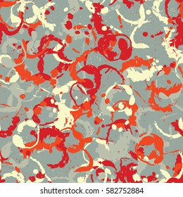 Seamless pattern. Disorderly blots. Spray paints. Grungy textiles. Coloring for children's clothing. Camouflage. Cartoon. Flat.
