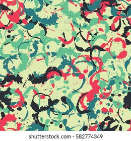 Seamless pattern. Disorderly blots. Spray paints. Grungy textiles. Coloring for children's clothing. Camouflage. Cartoon. Flat.