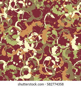 Seamless pattern. Disorderly blots. Spray paints. Grungy textiles. Coloring for children's clothing. Camouflage. Cartoon. Flat.