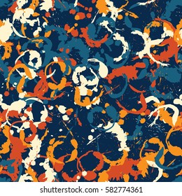 Seamless pattern. Disorderly blots. Spray paints. Grungy textiles. Coloring for children's clothing. Camouflage. Cartoon. Flat.