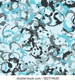 Seamless pattern. Disorderly blots. Spray paints. Grungy textiles. Coloring for children's clothing. Camouflage. Cartoon. Flat.