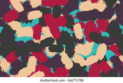 Seamless pattern. Disorderly brush strokes. Random spot. Chaos of colors. Fashion camouflage.