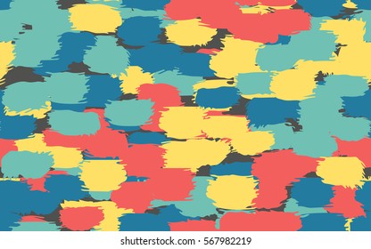 Seamless pattern. Disorderly brush strokes. Random spot. Chaos of colors. Fashion camouflage.