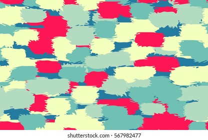 Seamless pattern. Disorderly brush strokes. Random spot. Chaos of colors. Fashion camouflage.