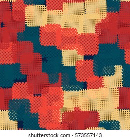 Seamless pattern. Disorderly patches. Chaos of colors. Fashion camouflage.