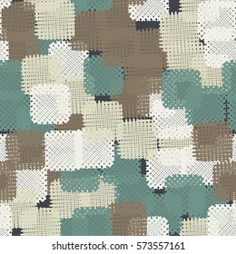 Seamless pattern. Disorderly patches. Chaos of colors. Fashion camouflage.