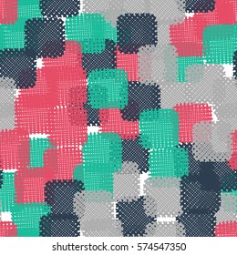 Seamless pattern. Disorderly patches. Chaos of colors. Fashion camouflage.