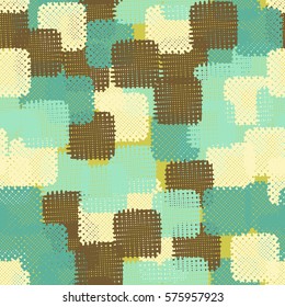 Seamless pattern. Disorderly patches. Chaos of colors. Fashion camouflage.