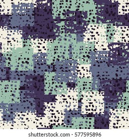 Seamless pattern. Disorderly patches. Perforated squares.  Chaos of colors. Fashion camouflage.