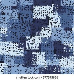 Seamless pattern. Disorderly patches. Perforated squares.  Chaos of colors. Fashion camouflage.