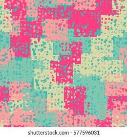 Seamless pattern. Disorderly patches. Perforated squares.  Chaos of colors. Fashion camouflage.