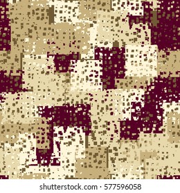 Seamless pattern. Disorderly patches. Perforated squares.  Chaos of colors. Fashion camouflage.