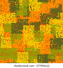 Seamless pattern. Disorderly patches. Perforated squares.  Chaos of colors. Fashion camouflage.