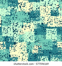Seamless pattern. Disorderly patches. Perforated squares.  Chaos of colors. Fashion camouflage.