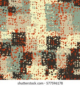 Seamless pattern. Disorderly patches. Perforated squares.  Chaos of colors. Fashion camouflage.