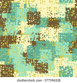 Seamless pattern. Disorderly patches. Perforated squares.  Chaos of colors. Fashion camouflage.