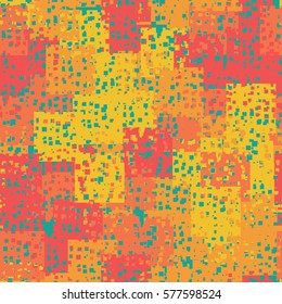 Seamless pattern. Disorderly patches. Perforated squares.  Chaos of colors. Fashion camouflage.