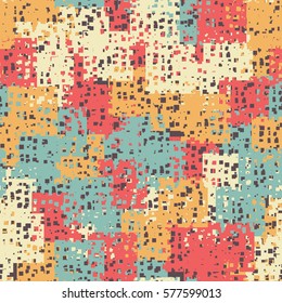Seamless pattern. Disorderly patches. Perforated squares.  Chaos of colors. Fashion camouflage.